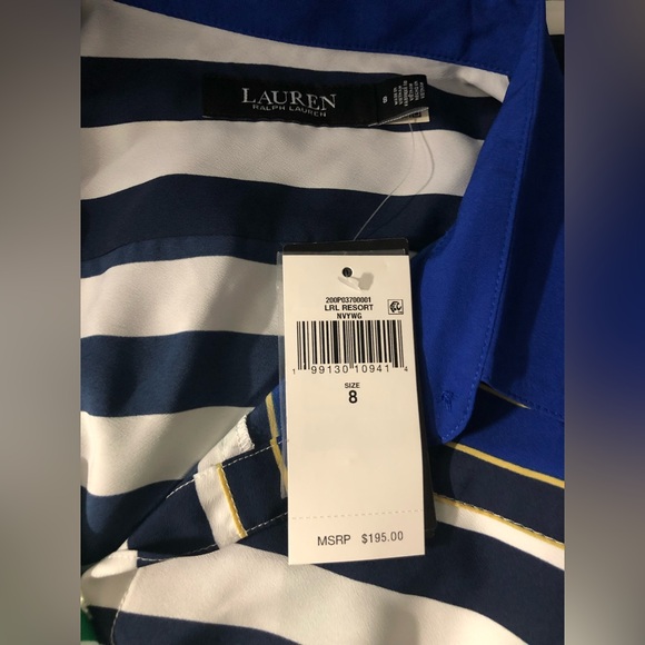 Lauren Ralph Lauren Long Sleeve Dress in Blue and Green Stripes - Picture 8 of 8